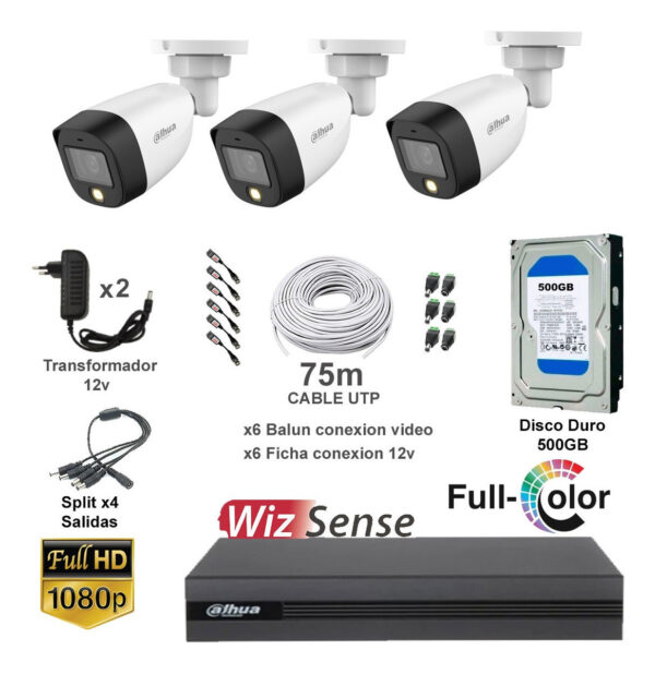 Kit Seguridad 3 Camaras Exterior Full Color 2mp + Dvr 4ch - Imagen 2