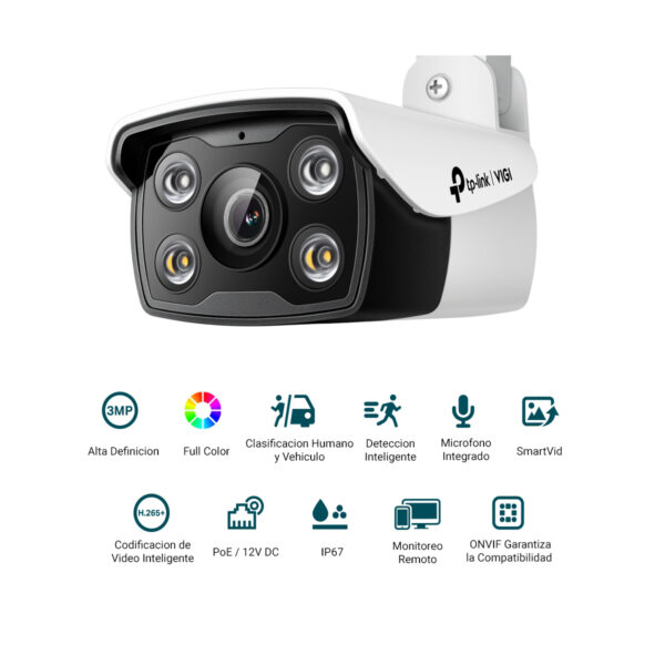 Cámara Seguridad Exterior Ip 3mp Poe Color Audio Vigi C330 - Imagen 2