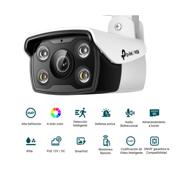 Cámara Seguridad Exterior Ip 4mp Poe Color Audio Vigi C340 - Imagen 2