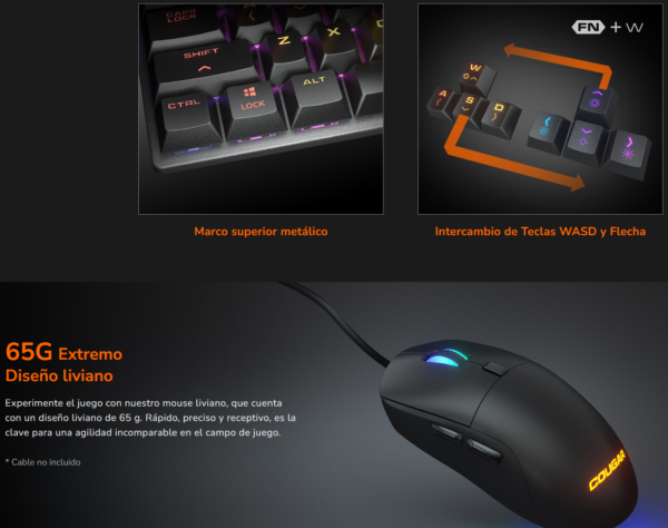 Combo Gamer Cougar Combat Teclado Mecanico + Mouse RGB USB - Imagen 4