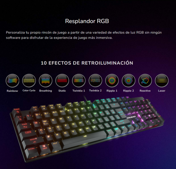 Combo Gamer Cougar Combat Teclado Mecanico + Mouse RGB USB - Imagen 2