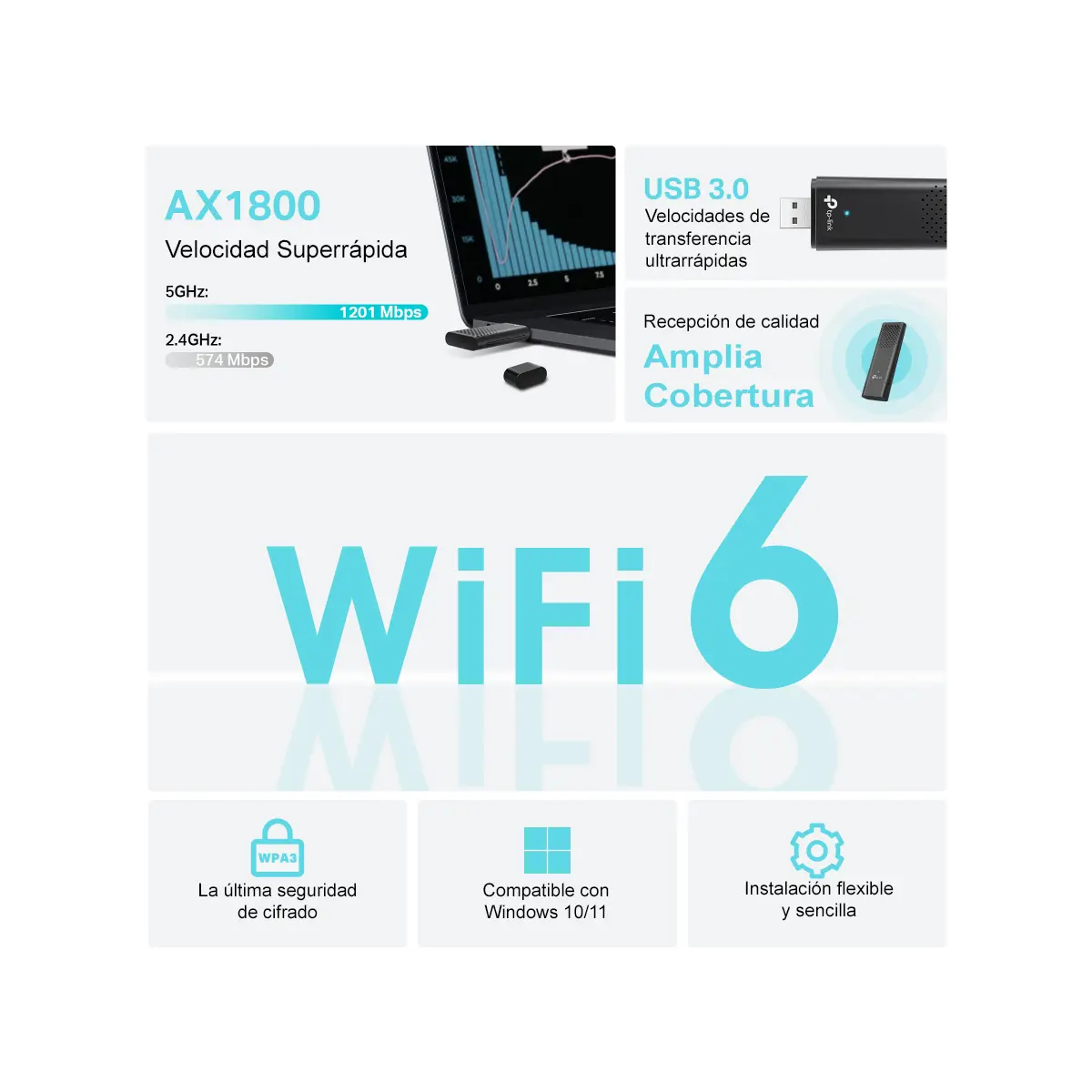 Antena Usb Wifi 6 Tp-link Tx20u Doble Banda 1800 Mbps