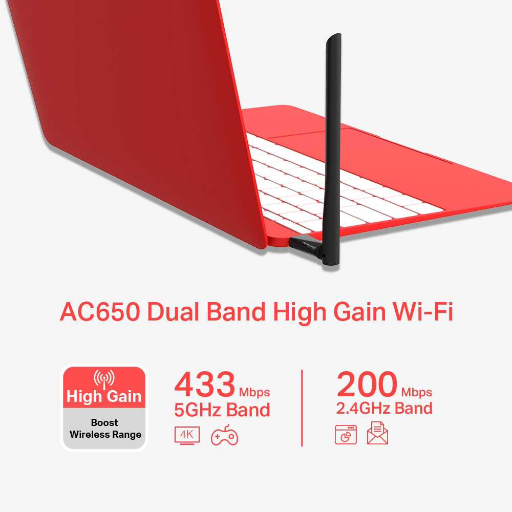 Adaptador Usb Wifi Mercusys Mu6h Alto Alcance 2.4Ghz y 5Ghz