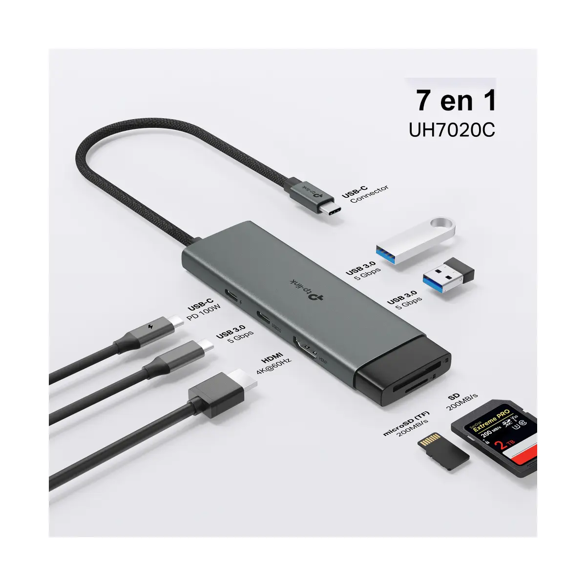HUB USB TP-LINK UH7020C TIPO C A 7 PUERTOS