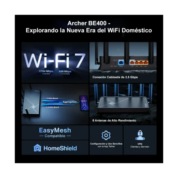 Router TP-Link Archer BE400 WiFi 7 Tri-Band 7.2Gbps