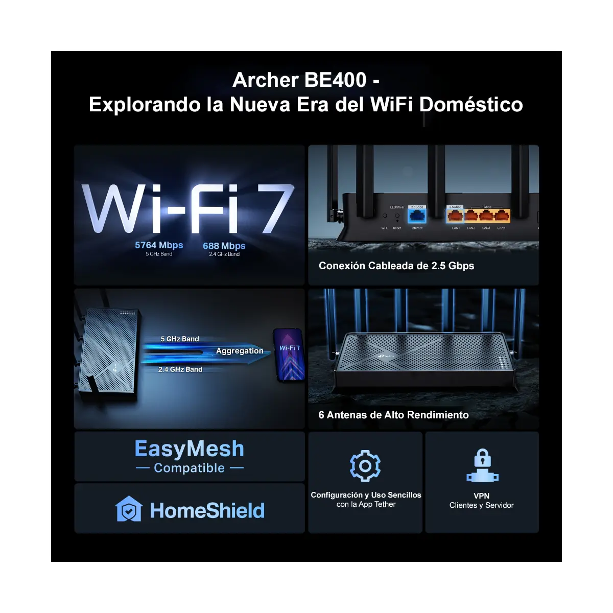 Router TP-Link Archer BE400 WiFi 7 Tri-Band 7.2Gbps
