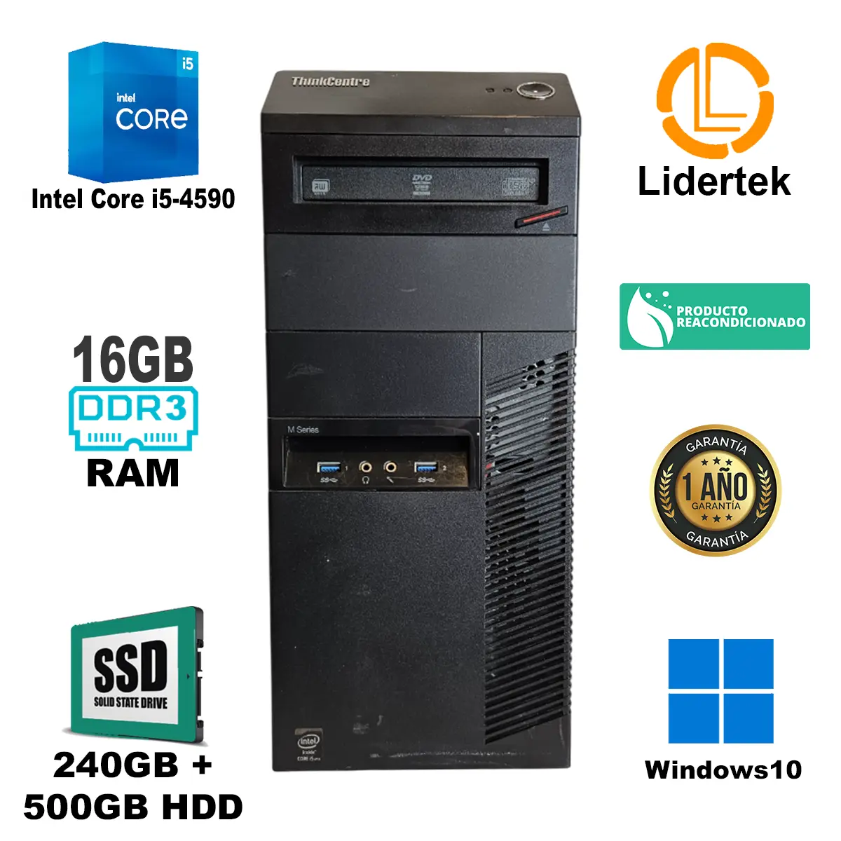Torre Pc Escritorio Core i5 16gb Ram - Ssd 240gb + Hdd 500gb