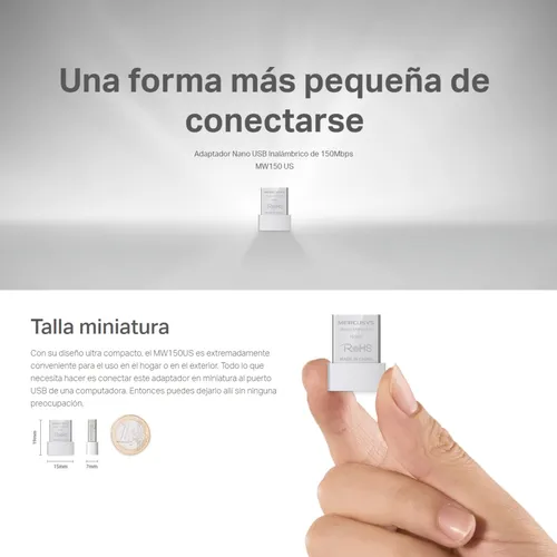 Adaptador WIFI - Nano Receptor USB MERCUSYS MW150US 150 Mbps