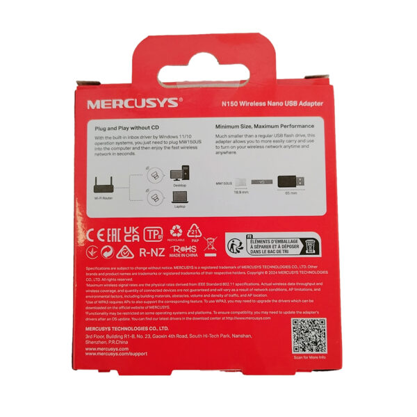 Adaptador WIFI - Nano Receptor USB MERCUSYS MW150US 150 Mbps
