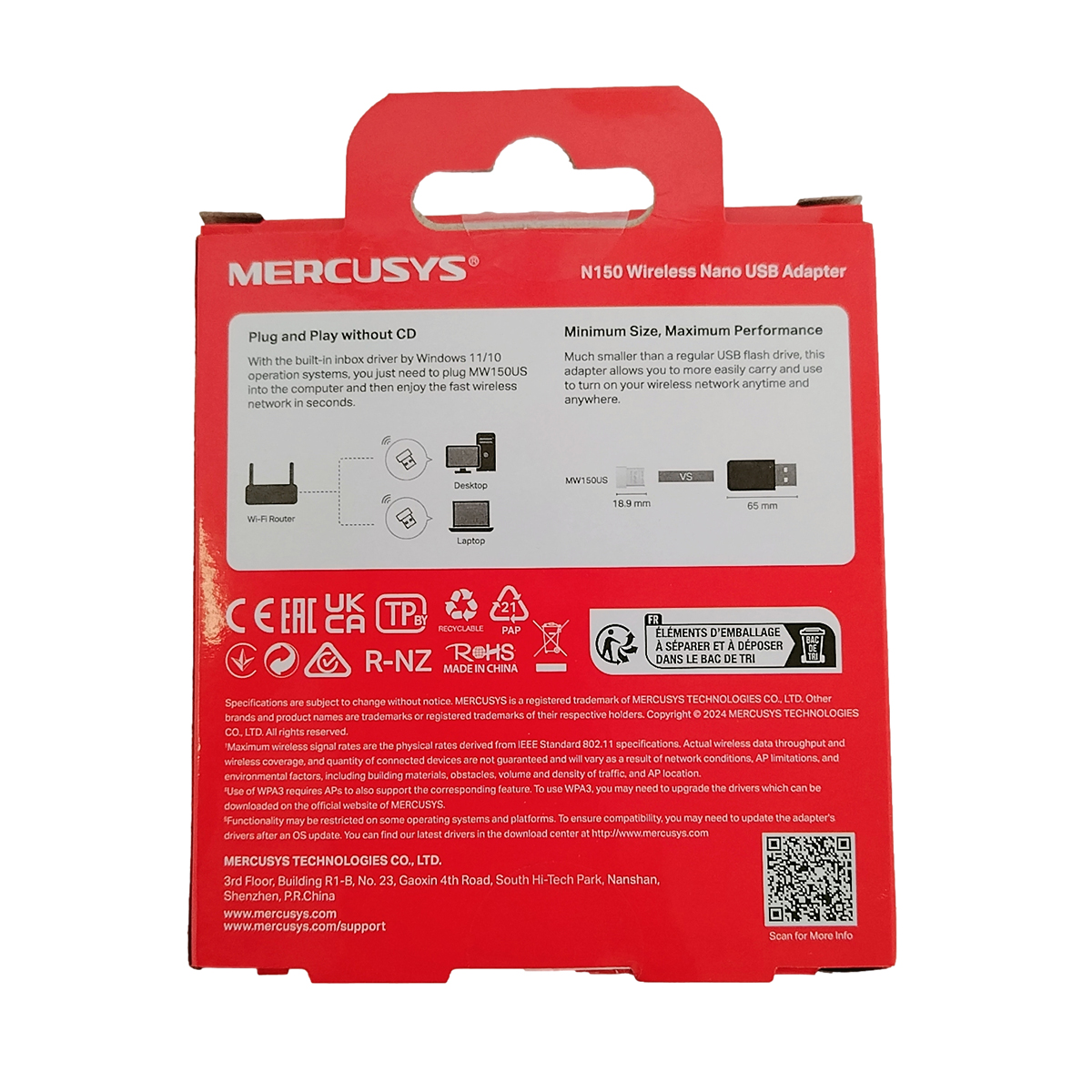 Adaptador WIFI - Nano Receptor USB MERCUSYS MW150US 150 Mbps