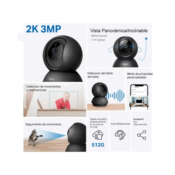 CAMARA IP INTERIOR 360º - TAPO C211 NEGRA