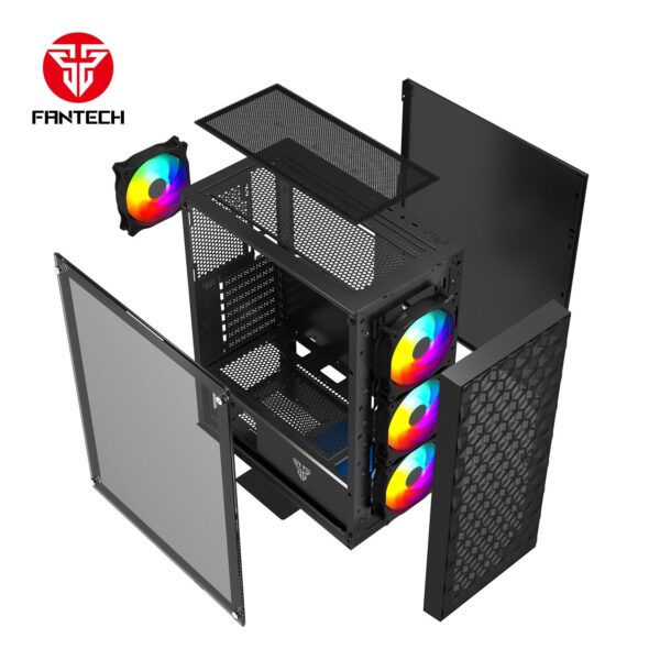 GABINETE PC FANTECH CG-80 | FRENTE MALLA + 4 FAN | NEGRO