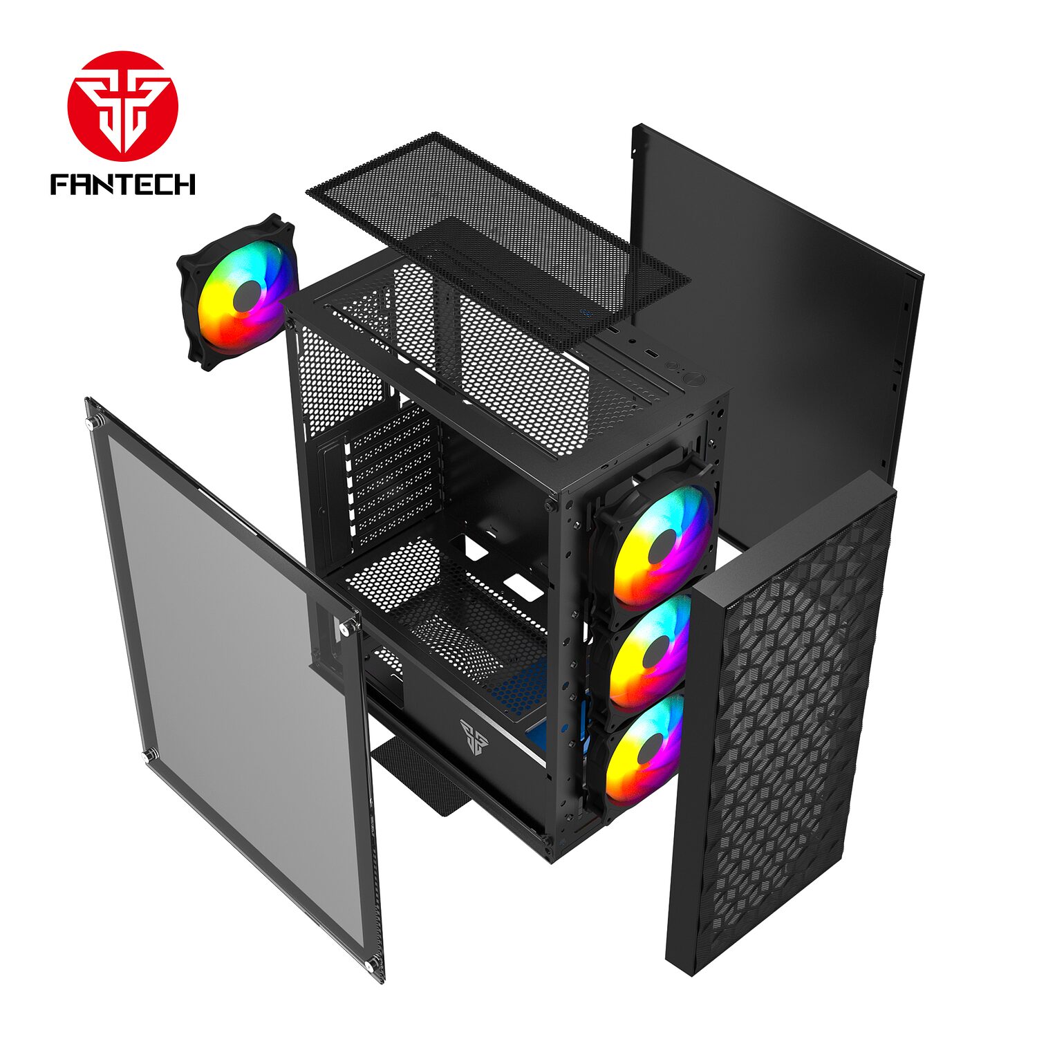 GABINETE PC FANTECH CG-80 | FRENTE MALLA + 4 FAN | NEGRO