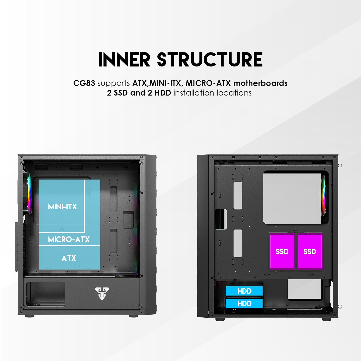 GABINETE PC FANTECH CG-80 | FRENTE MALLA + 4 FAN | NEGRO
