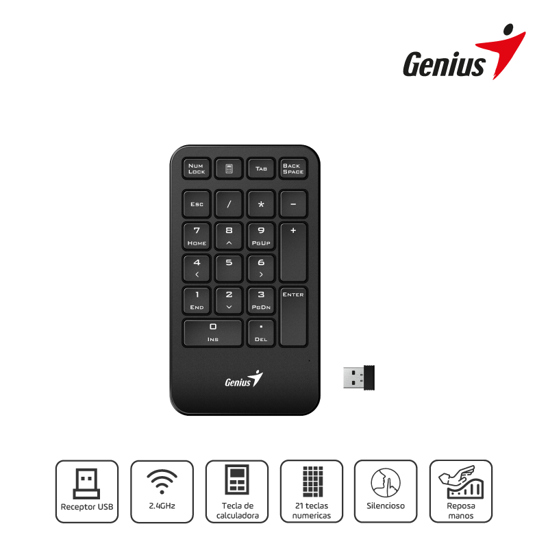 Teclado Numérico Inalámbrico USB 21 Teclas Genius NumPad1000