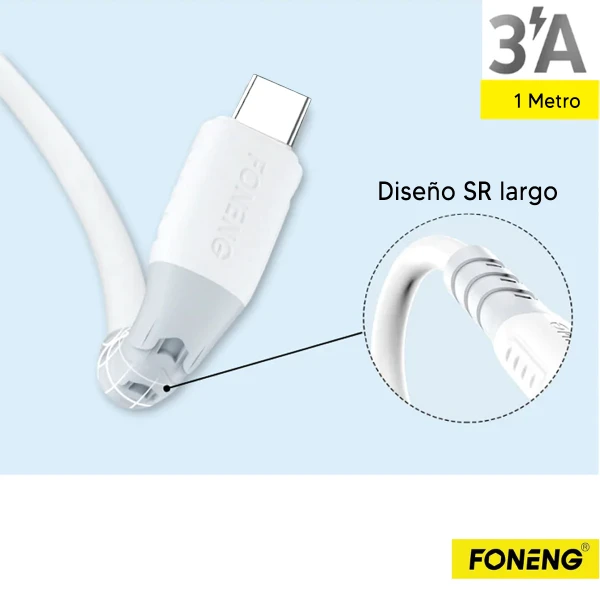Cable Tipo C - 1Mt - 3A - Blanco - Foneng X66