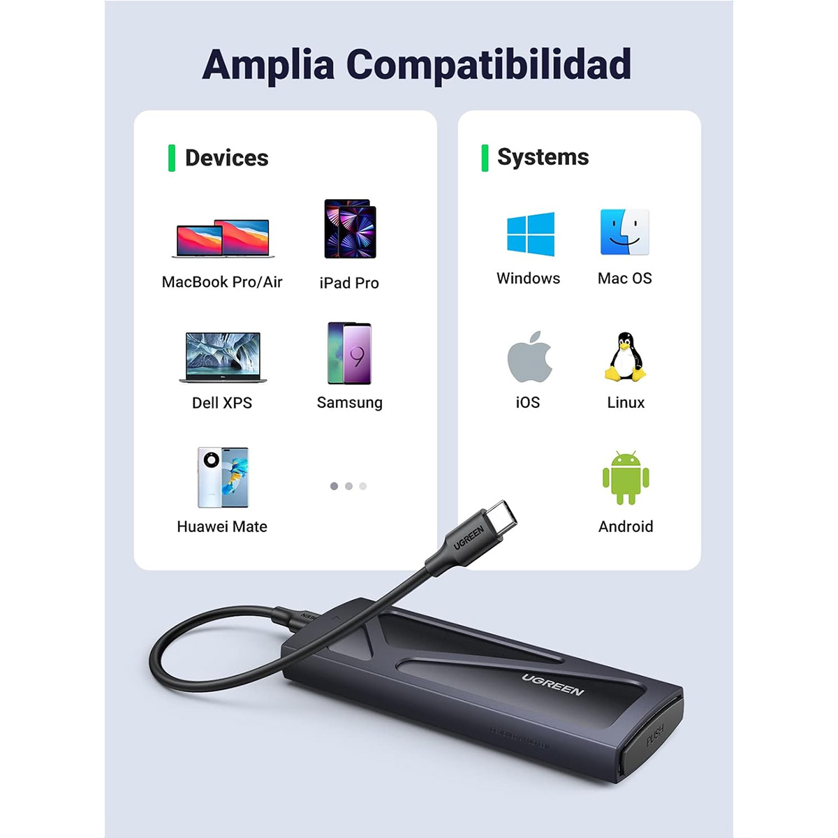 GABINETE DISCO M.2 SATA NVME A USB - UGREEN - USB 3.0 Y TIPO C