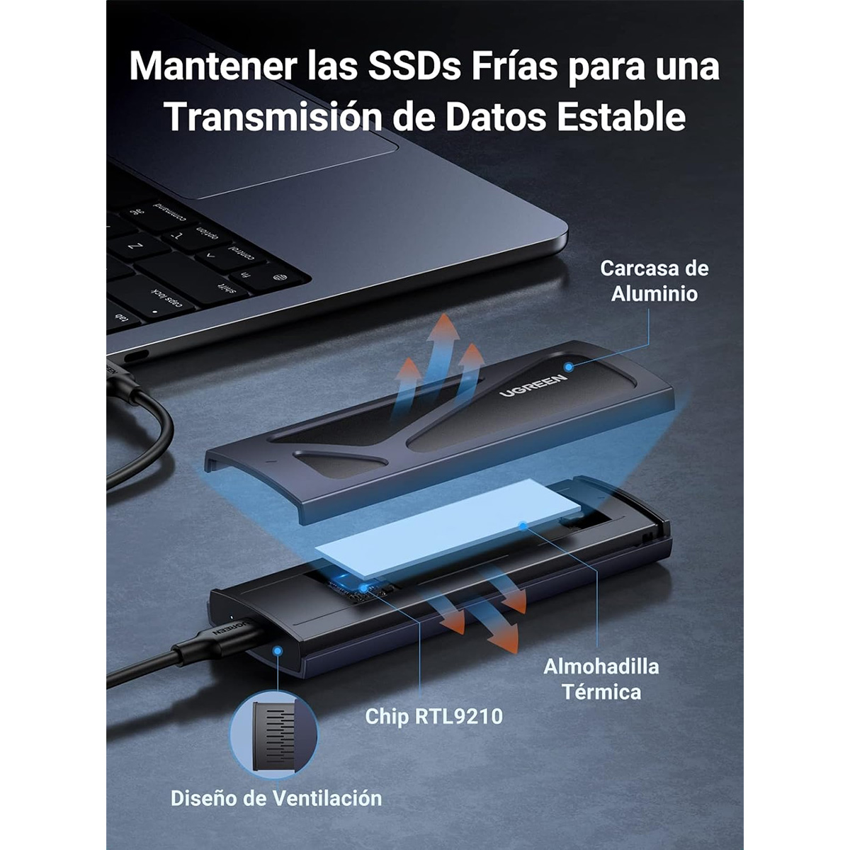 GABINETE DISCO M.2 SATA NVME A USB - UGREEN - USB 3.0 Y TIPO C