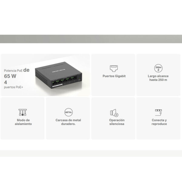 Switch Gigabit Puertos Poe+ 5 Puertos Mercusys Ms105Gp 1Gbps