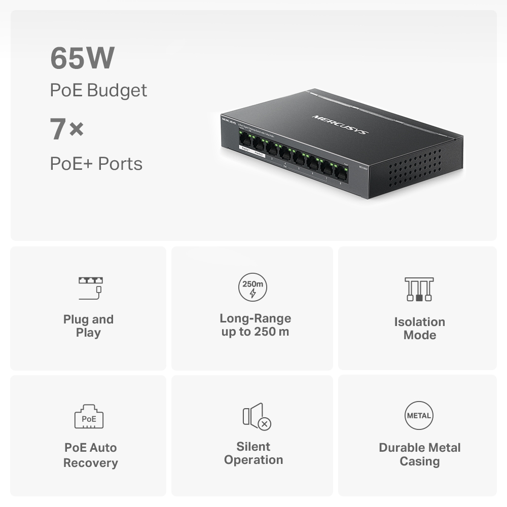 Switch Poe Gigabit Mercusys By Tp-link Ms108gp 8 Puertos