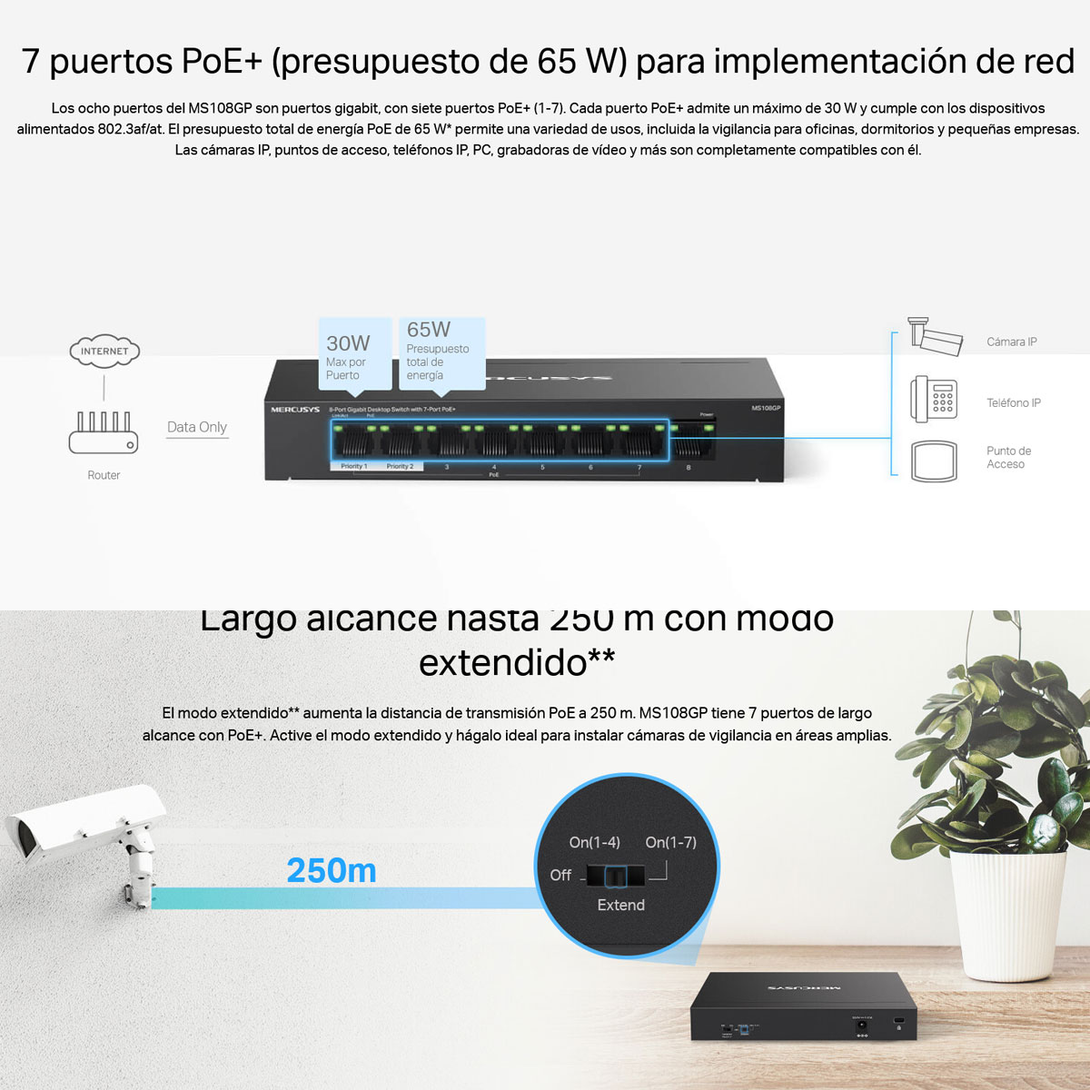Switch Poe Gigabit Mercusys By Tp-link Ms108gp 8 Puertos