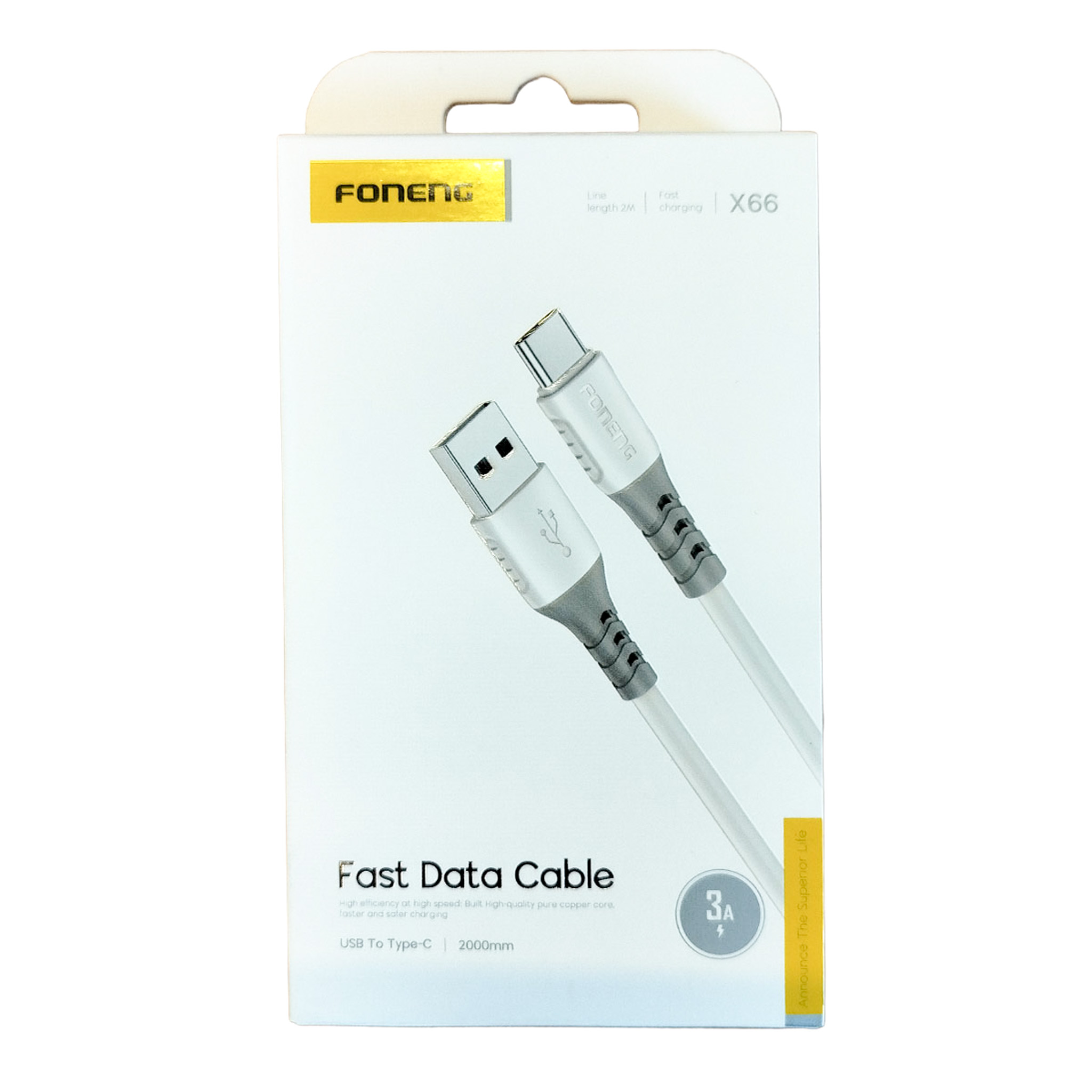 CABLE TIPO C - 2MT - 3A - BLANCO - FONENG X66