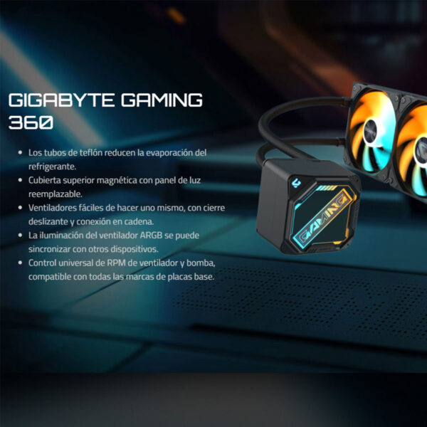 COOLER CPU LIQUIDA | GAMING 360 ARGB 3x120mm 3 FANES | GIGABYTE
