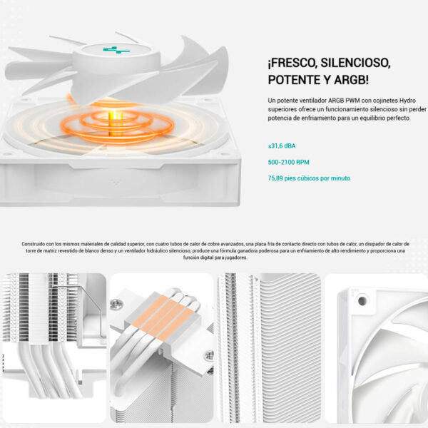 COOLER DEEPCOOL DIGITAL BLANCO ARGB AG400