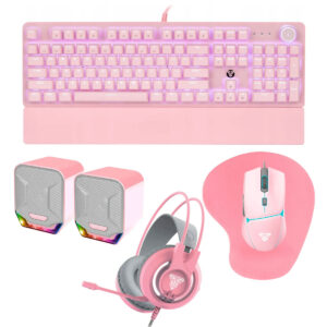 Combo Gamer Rosa Mouse + Teclado + Auriculares + Parlantes