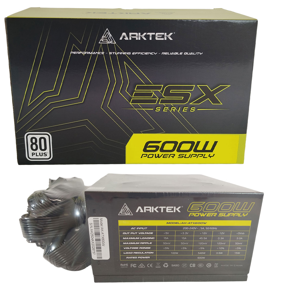 Fuente de Poder Arktek para Pc Gamer Atx 600w 80+ White