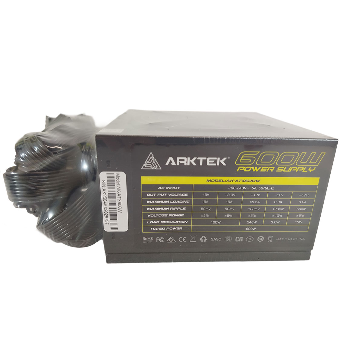 Fuente de Poder Arktek para Pc Gamer Atx 600w 80+ White