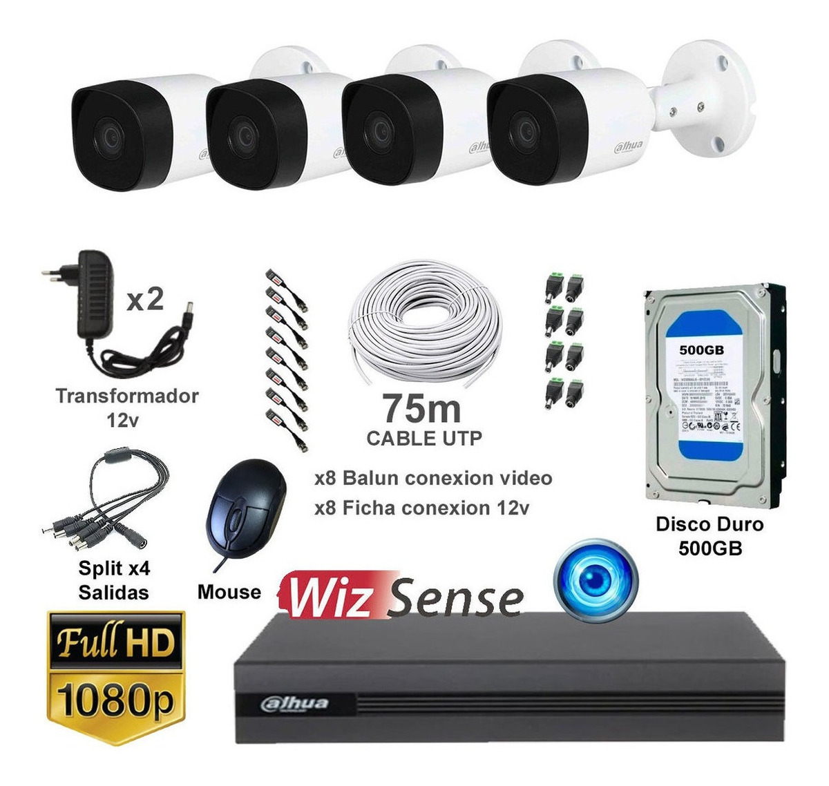Kit De Seguridad 4 Camaras Exterior Full Hd Dvr 8ch - 500gb