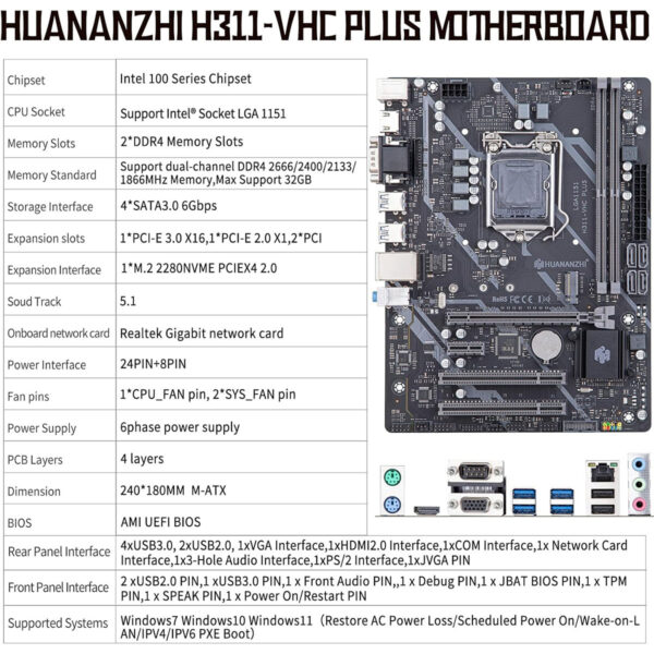 Motherboard Huananzhi H311 Lga1151 Intel 6ta - 7ma Gen Ddr4