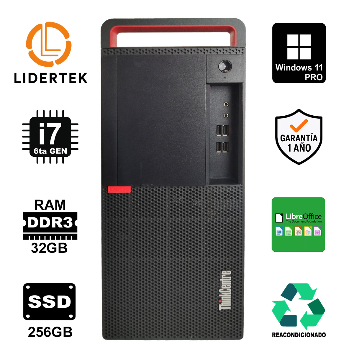 Pc Escritorio Lenovo Core I7-6ta 32gb Ram Ddr4 256gb Ssd