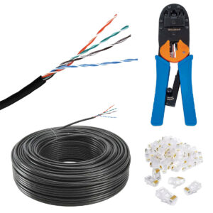 Cable Red Utp Cat5 Exterior 50mts + 100 Fichas Rj45 + Pinza