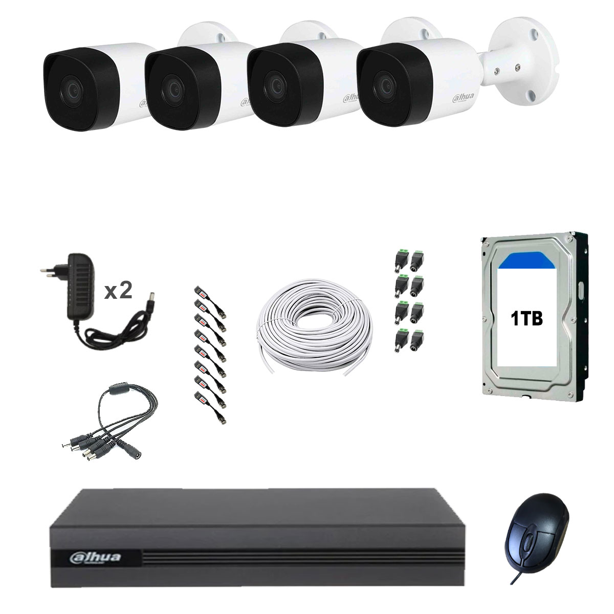 Copia - BOM - KIT x4 CAMARAS 2MP IR + DVR 4CH + 500GB + CABLES