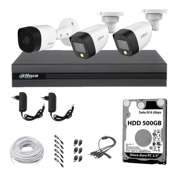 Copia - BOM - KIT x4 CAMARAS 2MP IR + DVR 4CH + 500GB + CABLES