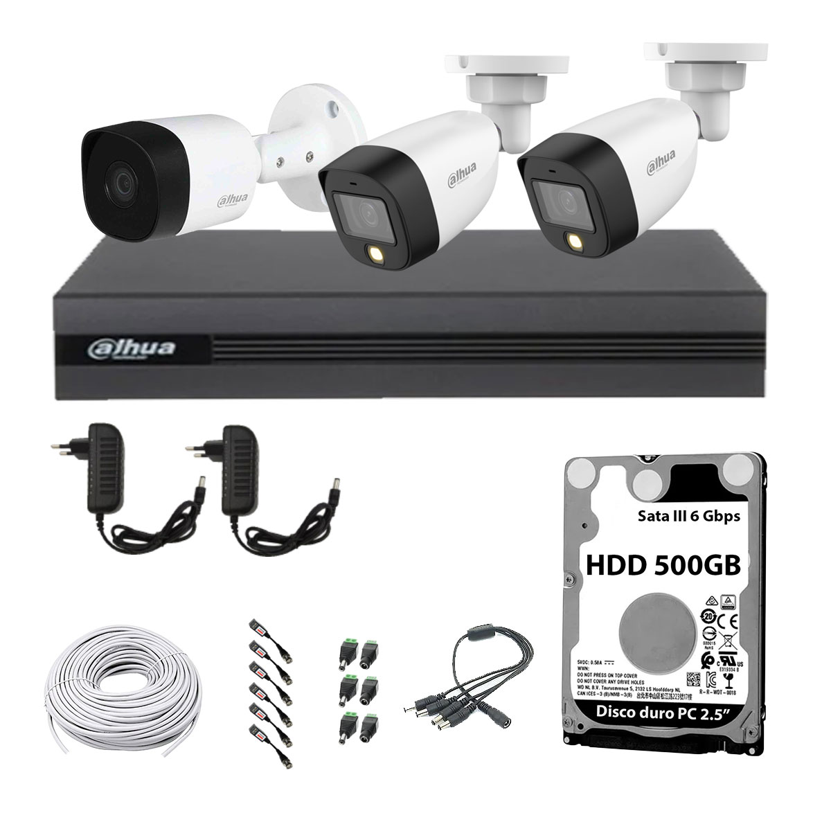 Copia - BOM - KIT x4 CAMARAS 2MP IR + DVR 4CH + 500GB + CABLES