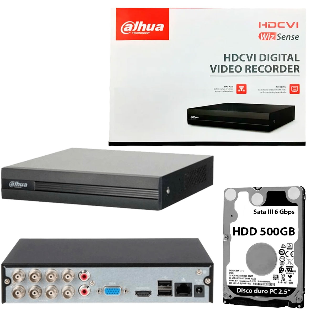 Copia - BOM - KIT x4 CAMARAS 2MP IR + DVR 4CH + 500GB + CABLES