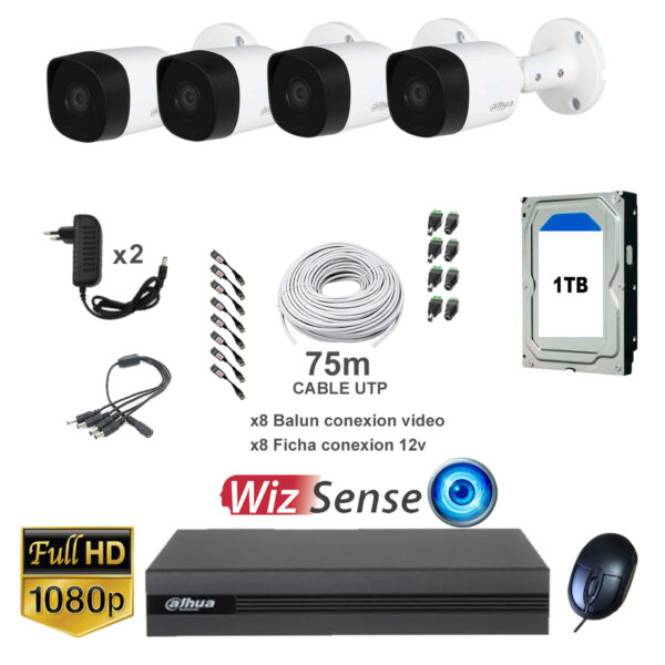 Copia - BOM - KIT x4 CAMARAS 2MP IR + DVR 4CH + 500GB + CABLES