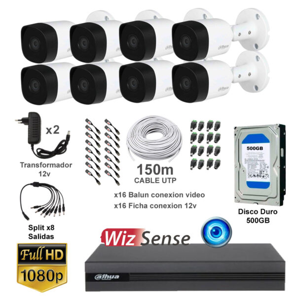 Kit de Seguridad 8 Camaras Exterior Full Hd Dvr + Disco Duro