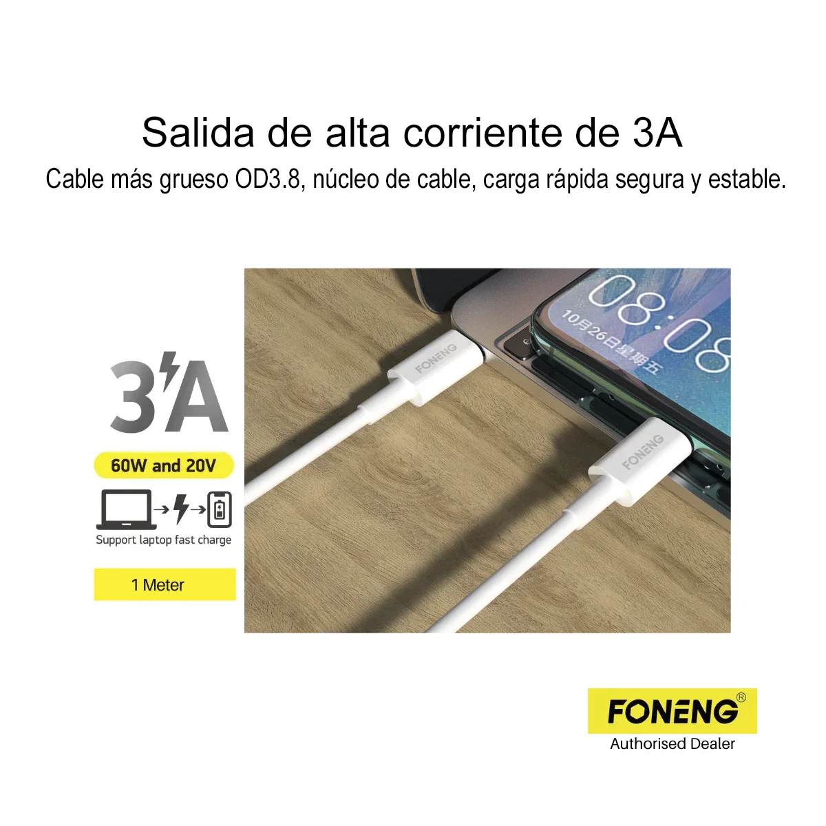 Cable Tipo C a Tipo C | 1 Metro | Datos Carga Rápida