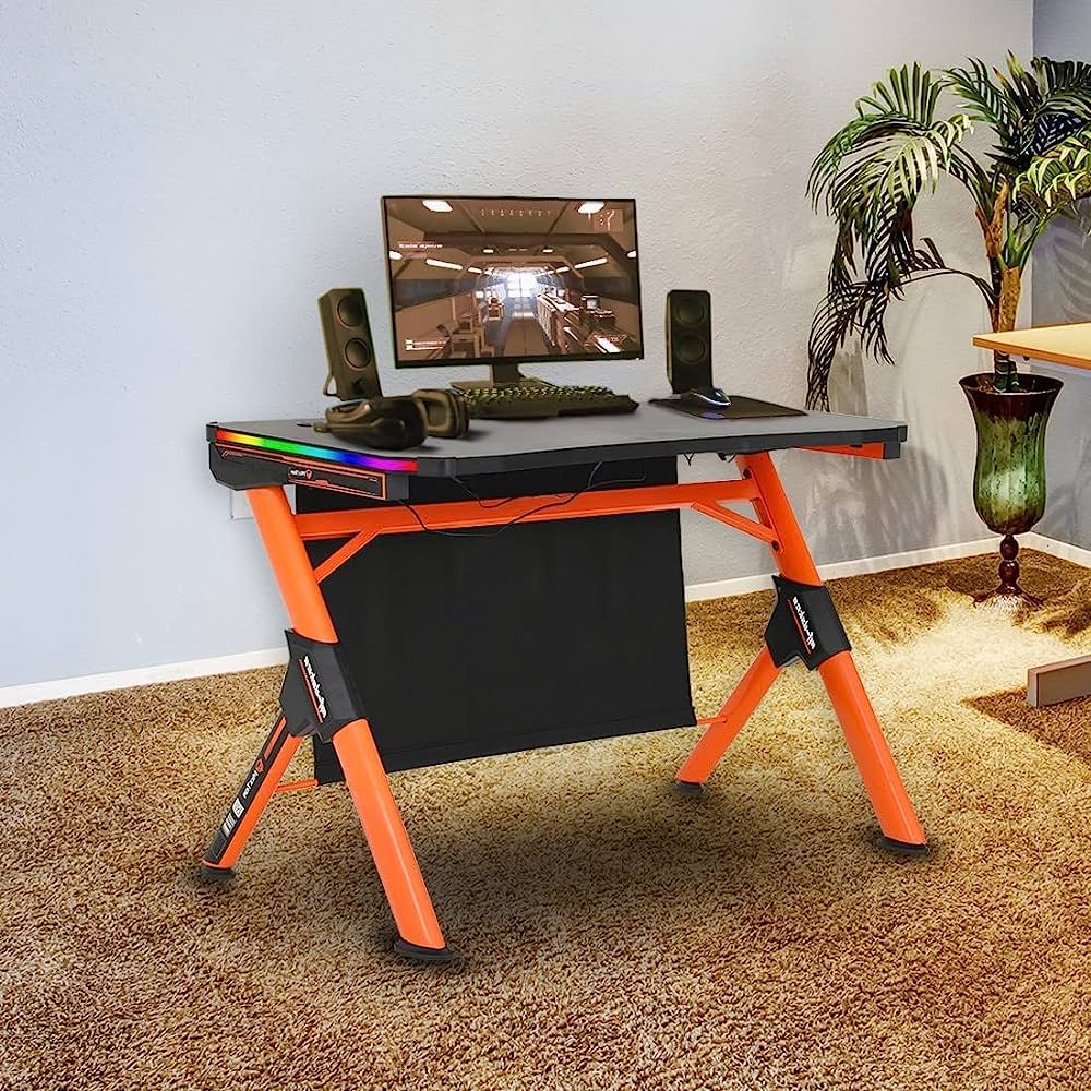 Escritorio Gamer Meetion Mt-dsk20 Metalico Luz Led Rbg
