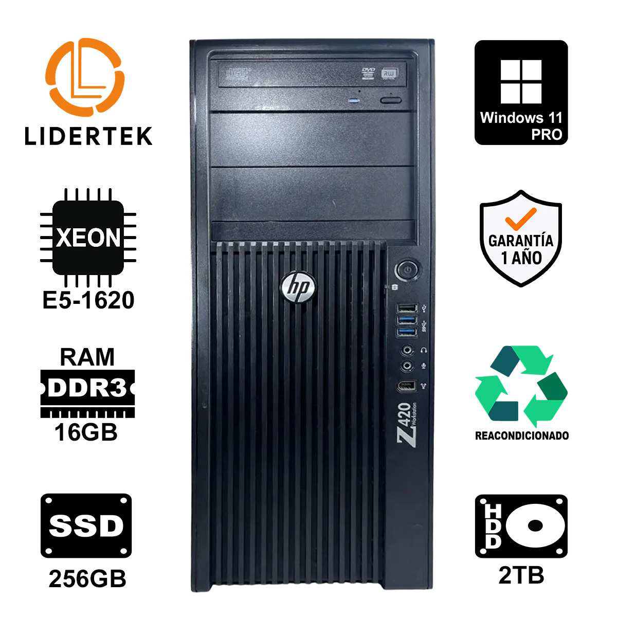 Pc Computadora Hp Z420 Xeon E5-1620 16gb 256gb Ssd + 2tb Hdd
