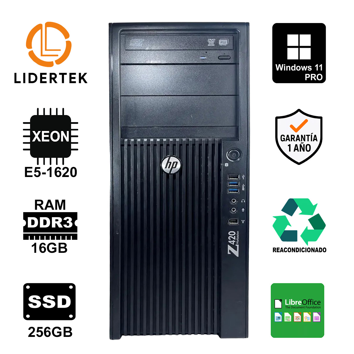 Pc Computadora Servidor Hp Z420 Xeon E5-1620 16gb 256gb Ssd