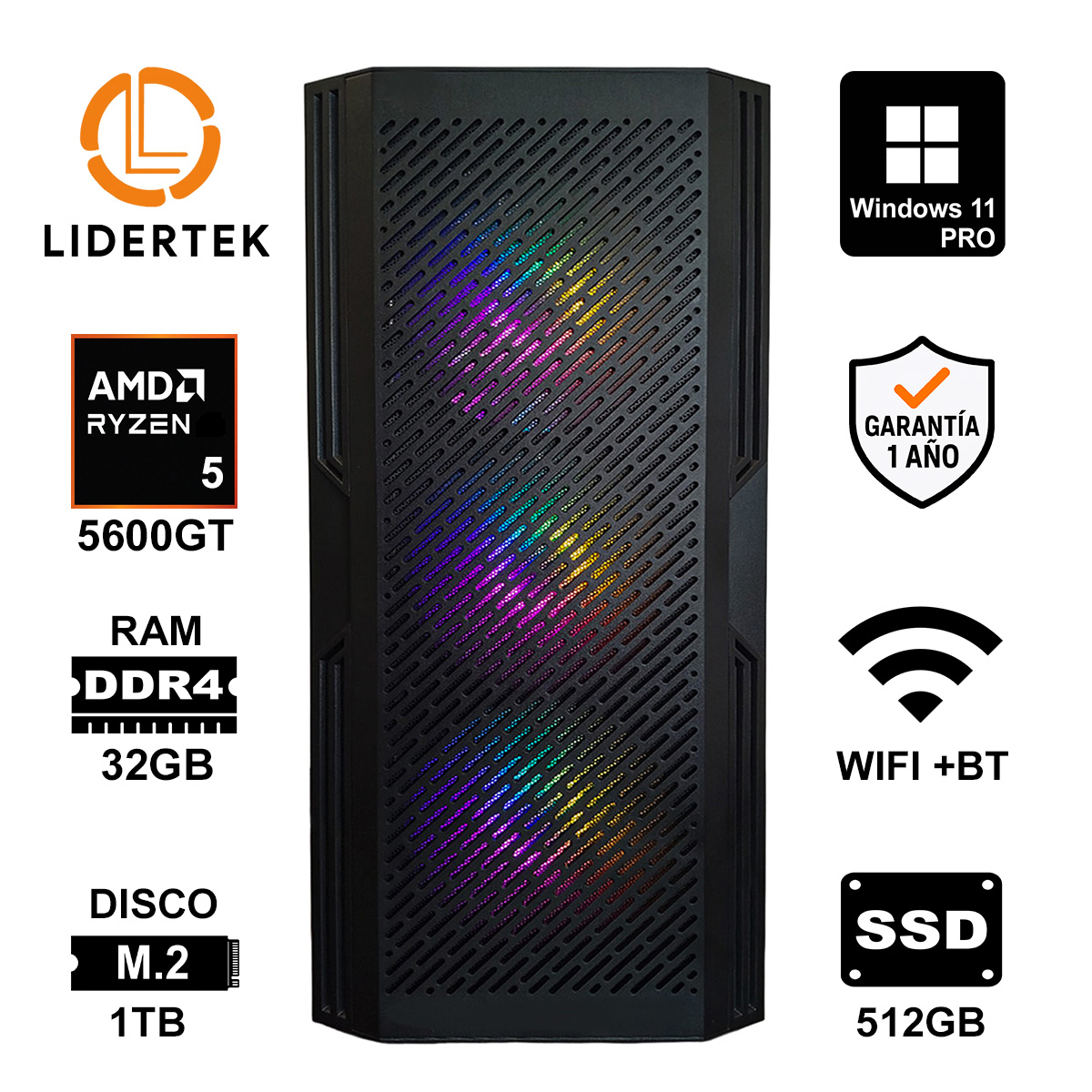Pc Gamer Ryzen 5, Lista Para Jugar 32gb Ram, Ssd 1tb + 512gb